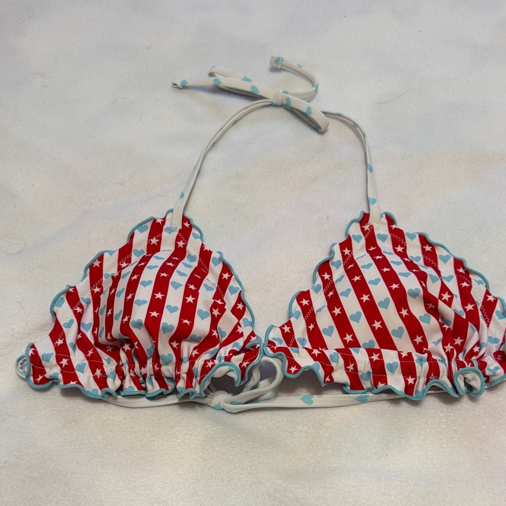 Red and White Striped Bikini Top